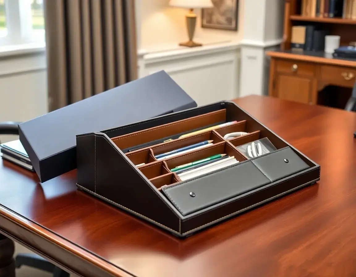 Schreibtisch-Organizer aus Echtleder