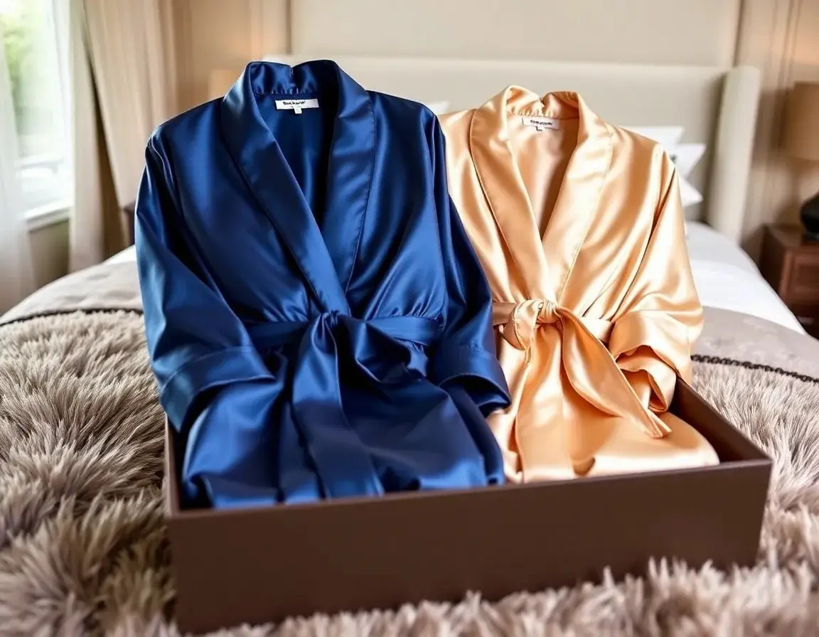 Passendes Bademantel-Set aus reiner Seide für Paare