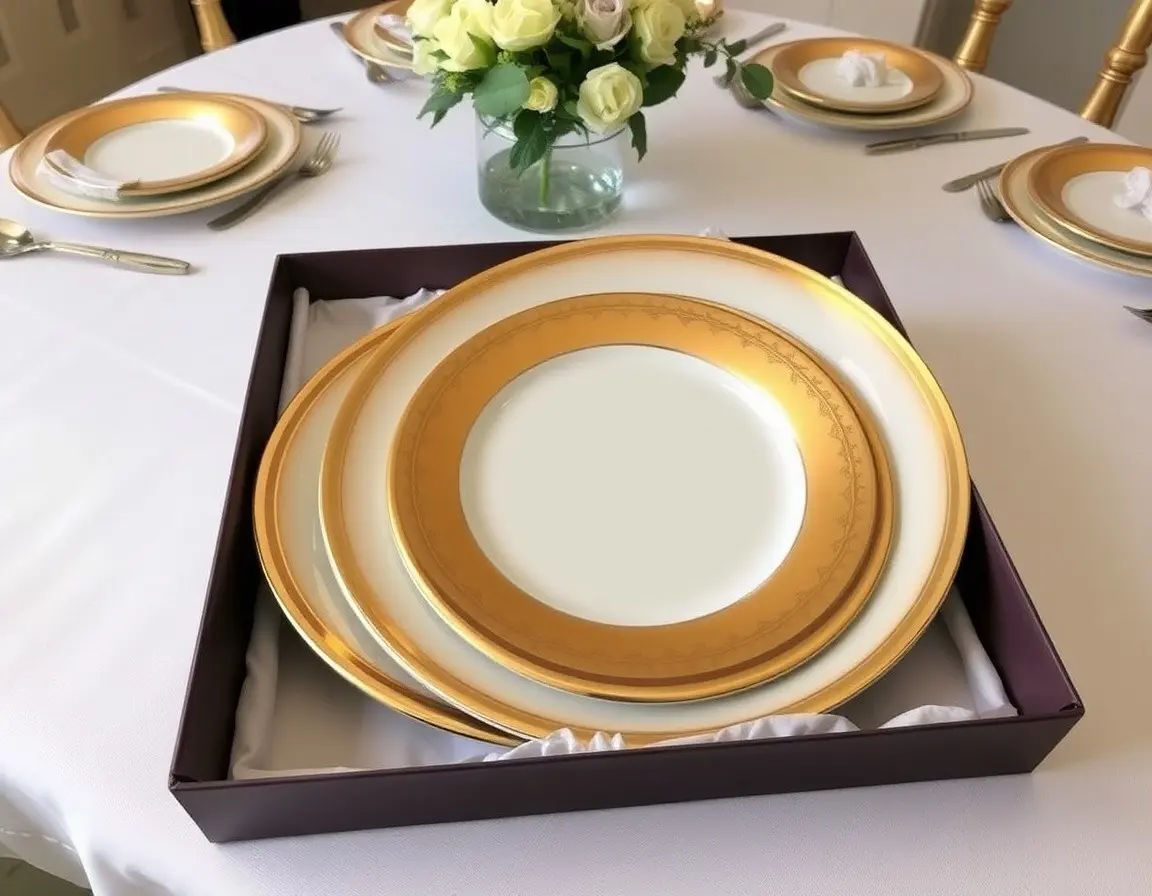 4-teiliges Goldrand Porzellan-Geschirrset