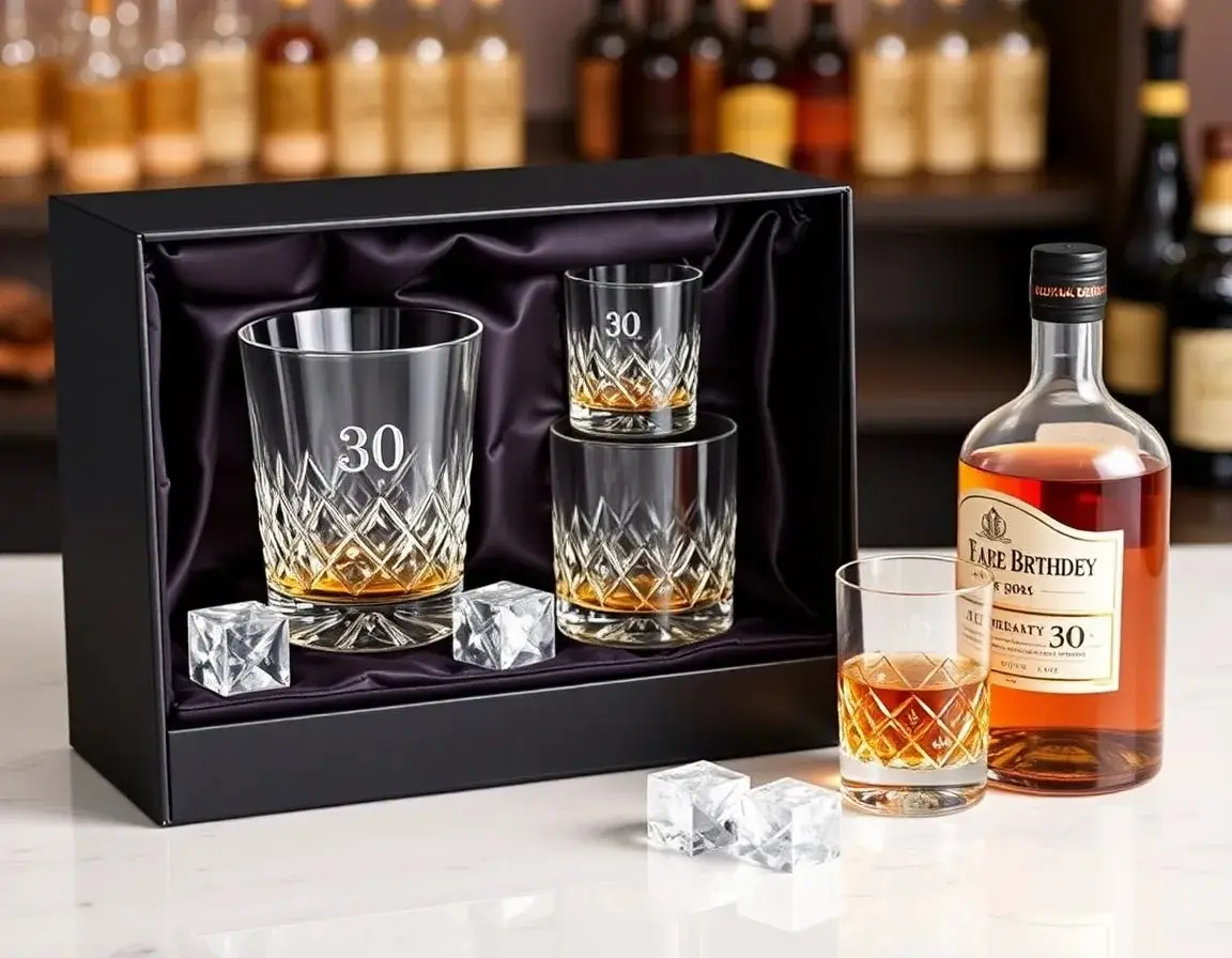 Crystal Whiskey Glass Set with Chilling Stones