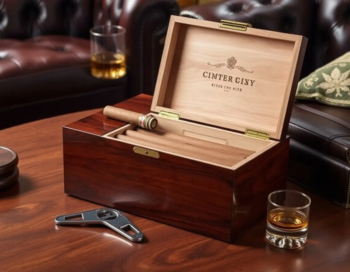 Cigar Humidor with Cutter and Ashtray