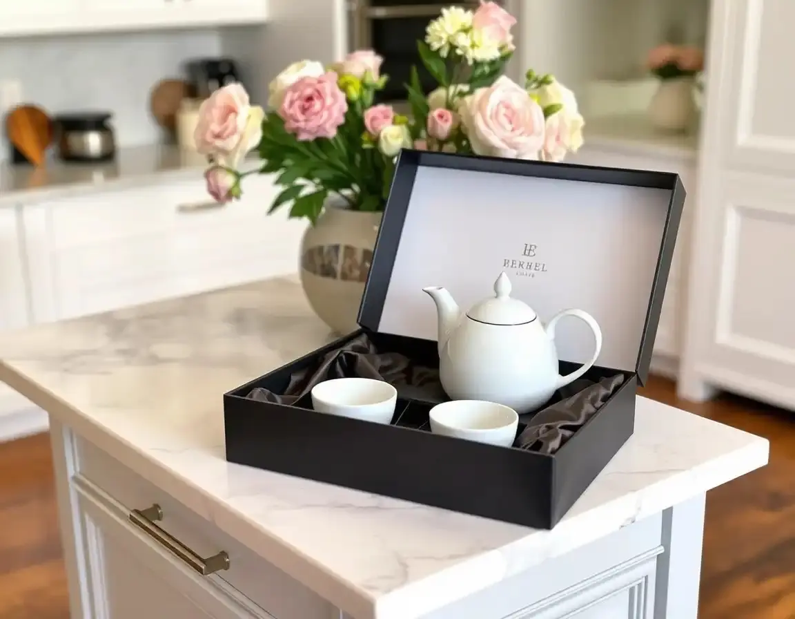 Elegantes Keramik-Teeservice mit Tablett