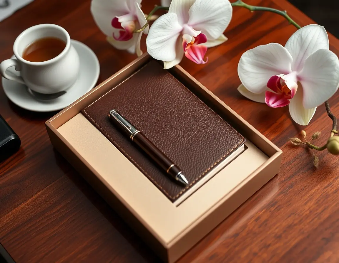 Eleganter Füllfederhalter und Leder-Journal
