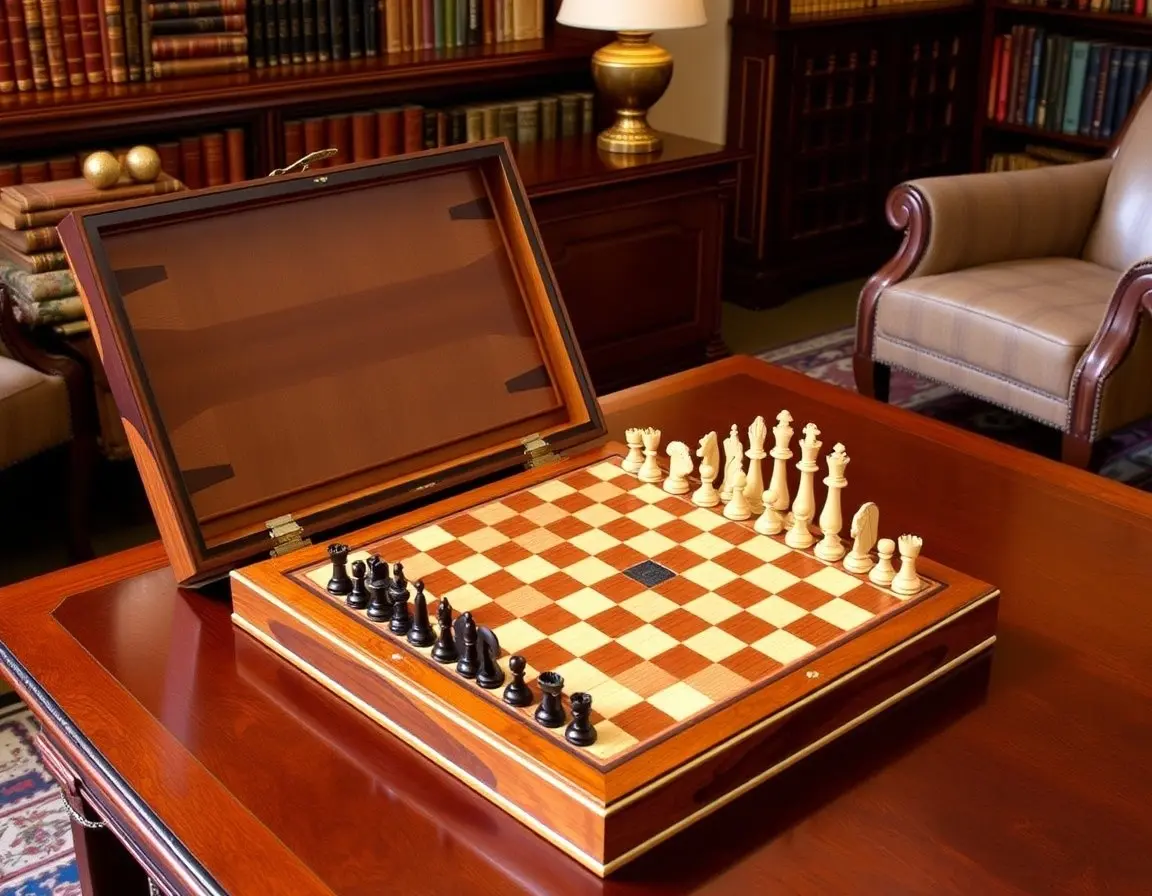 Exquisites Schach- und Backgammon-Set aus Holz