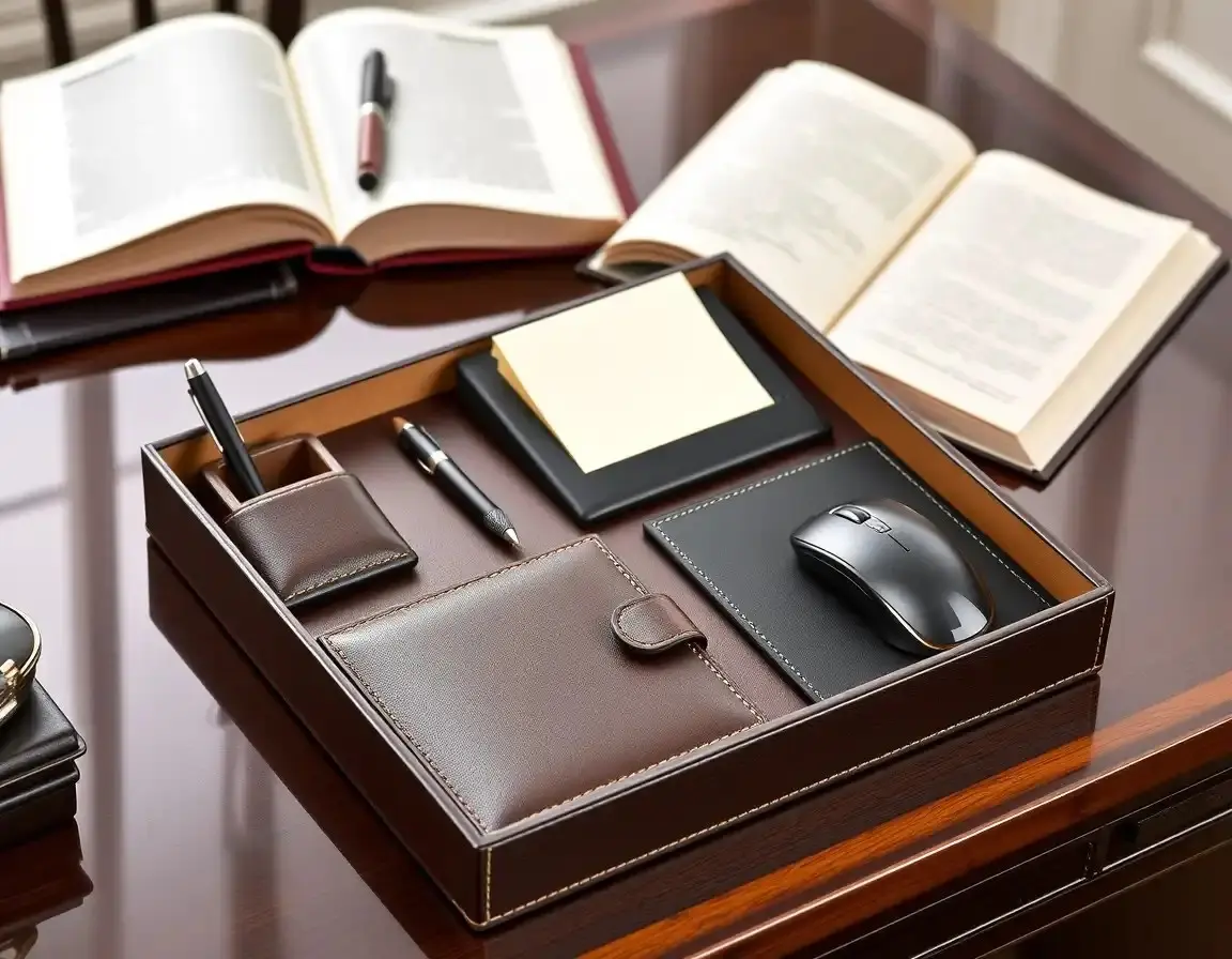 Luxuriöses Schreibtisch-Organizer-Set aus Leder
