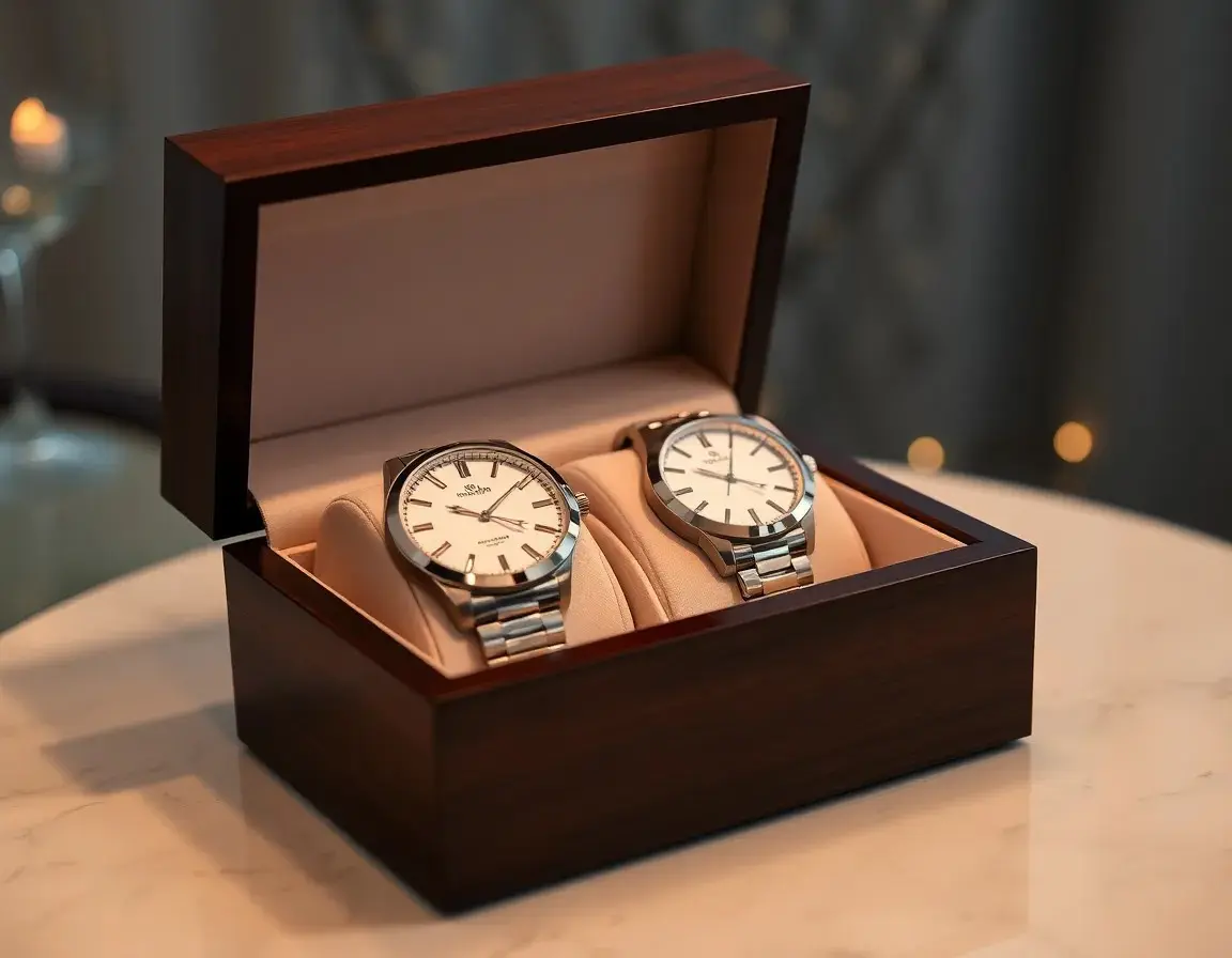 Passendes Paar silberfarbener Uhren