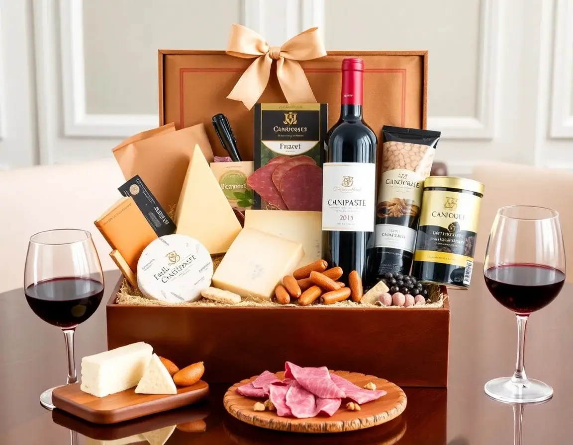 Premium Feinschmecker-Korb mit Wein und Delikatessen