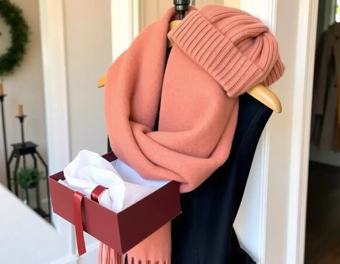 Kaschmir-Mix Schal und Mütze Set