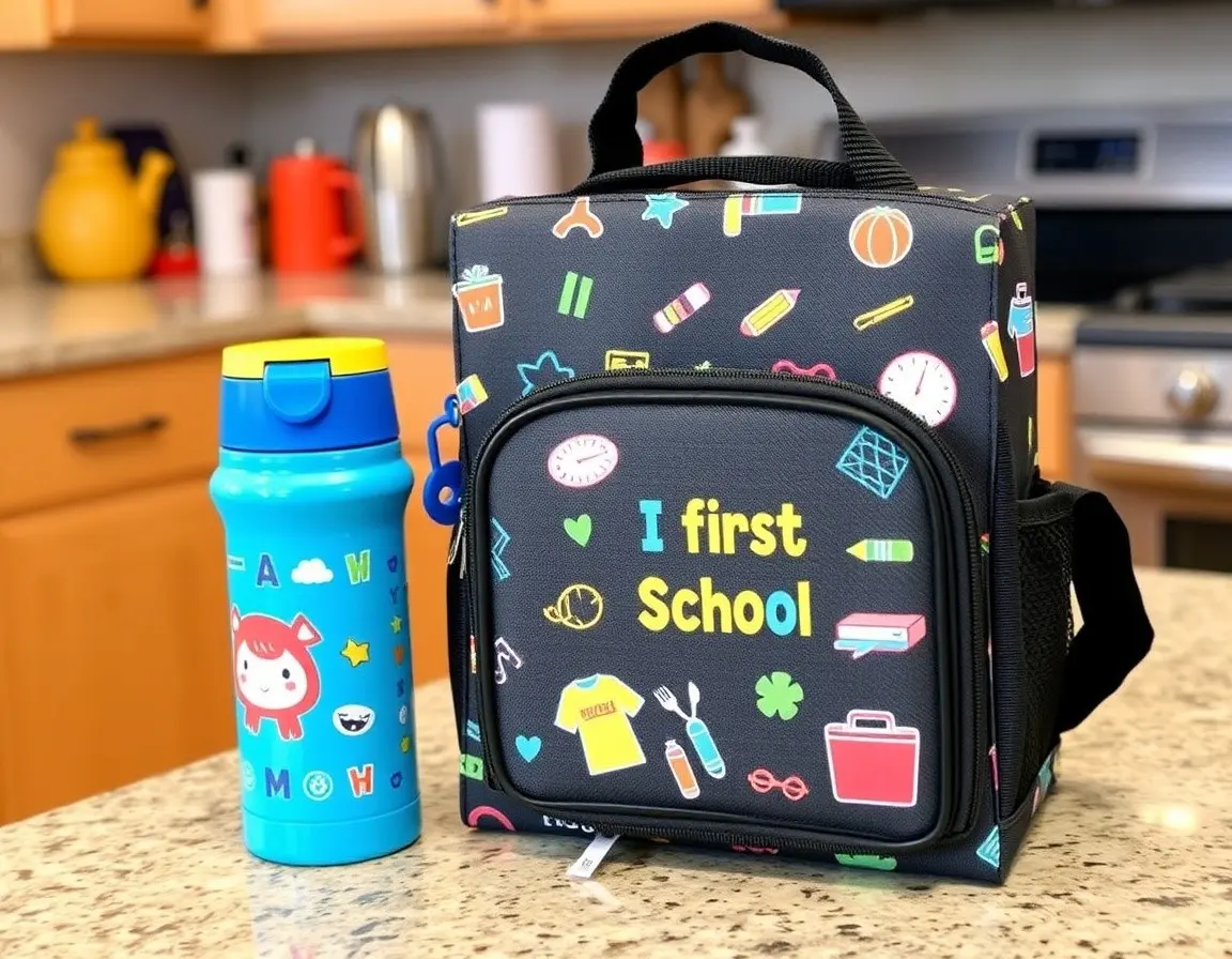 Isolierte Brotdose und Wasserflasche