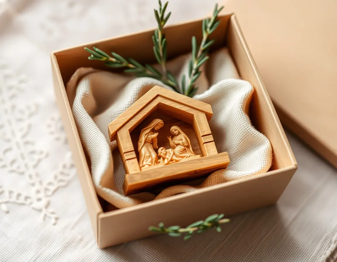 Miniatur-Krippe aus Olivenholz