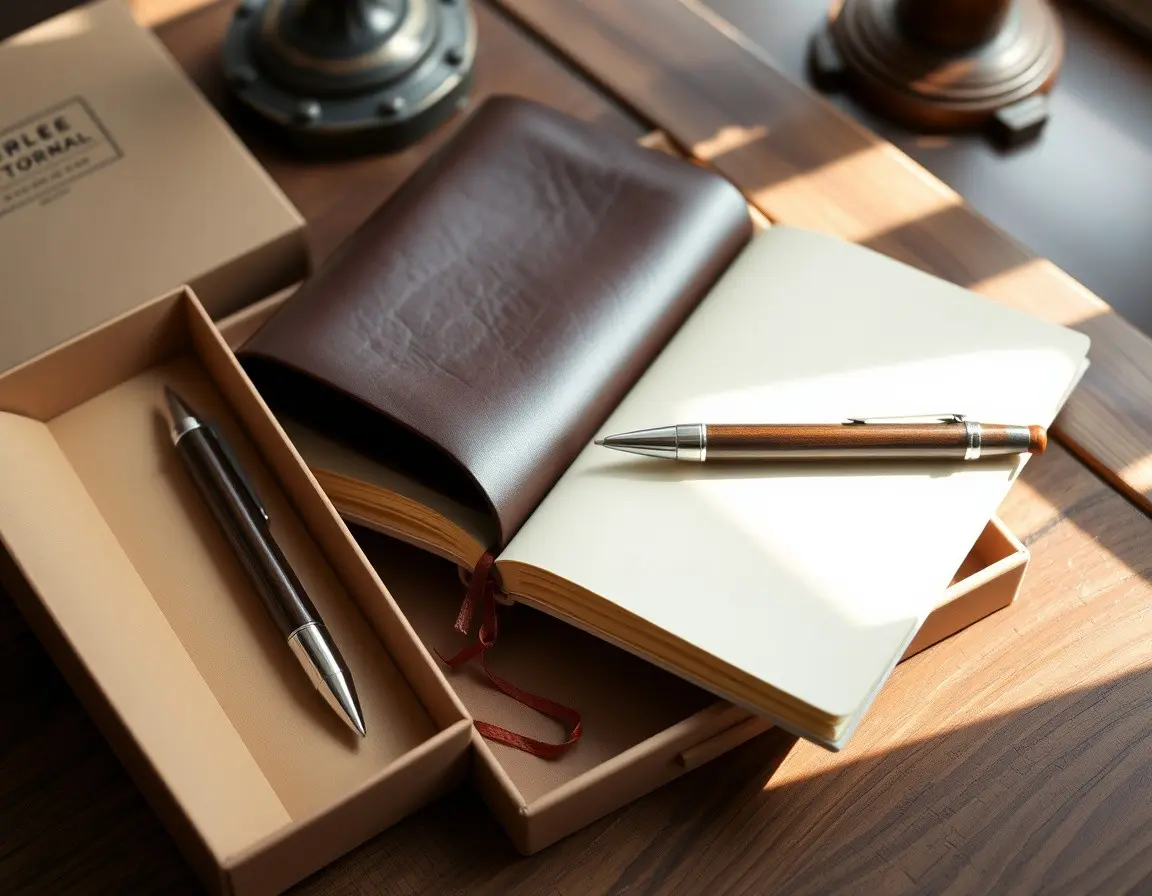 Leder-Notizbuch und Stift-Set