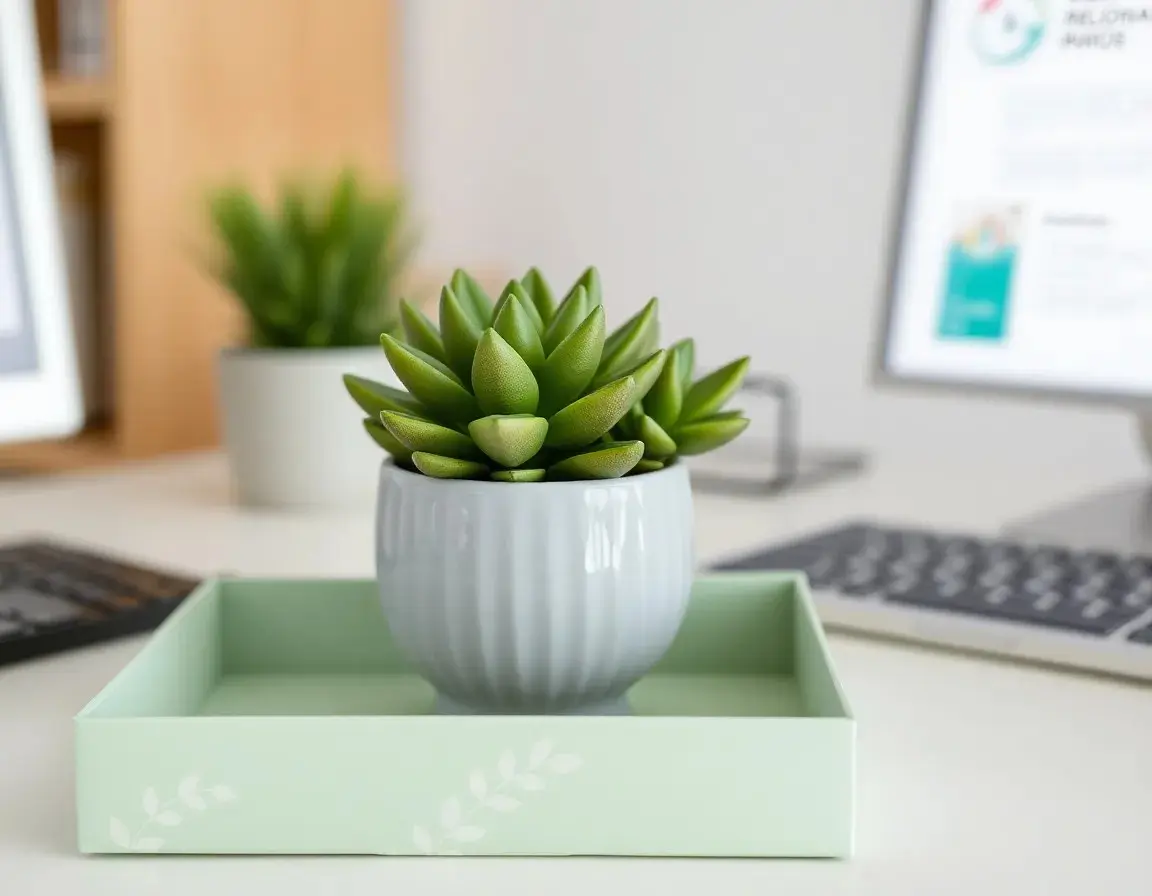 Realistische künstliche Zimmerpflanze für den Schreibtisch