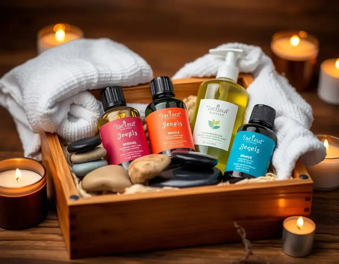 Luxuriöse Massage-Steine und Öle für Paare