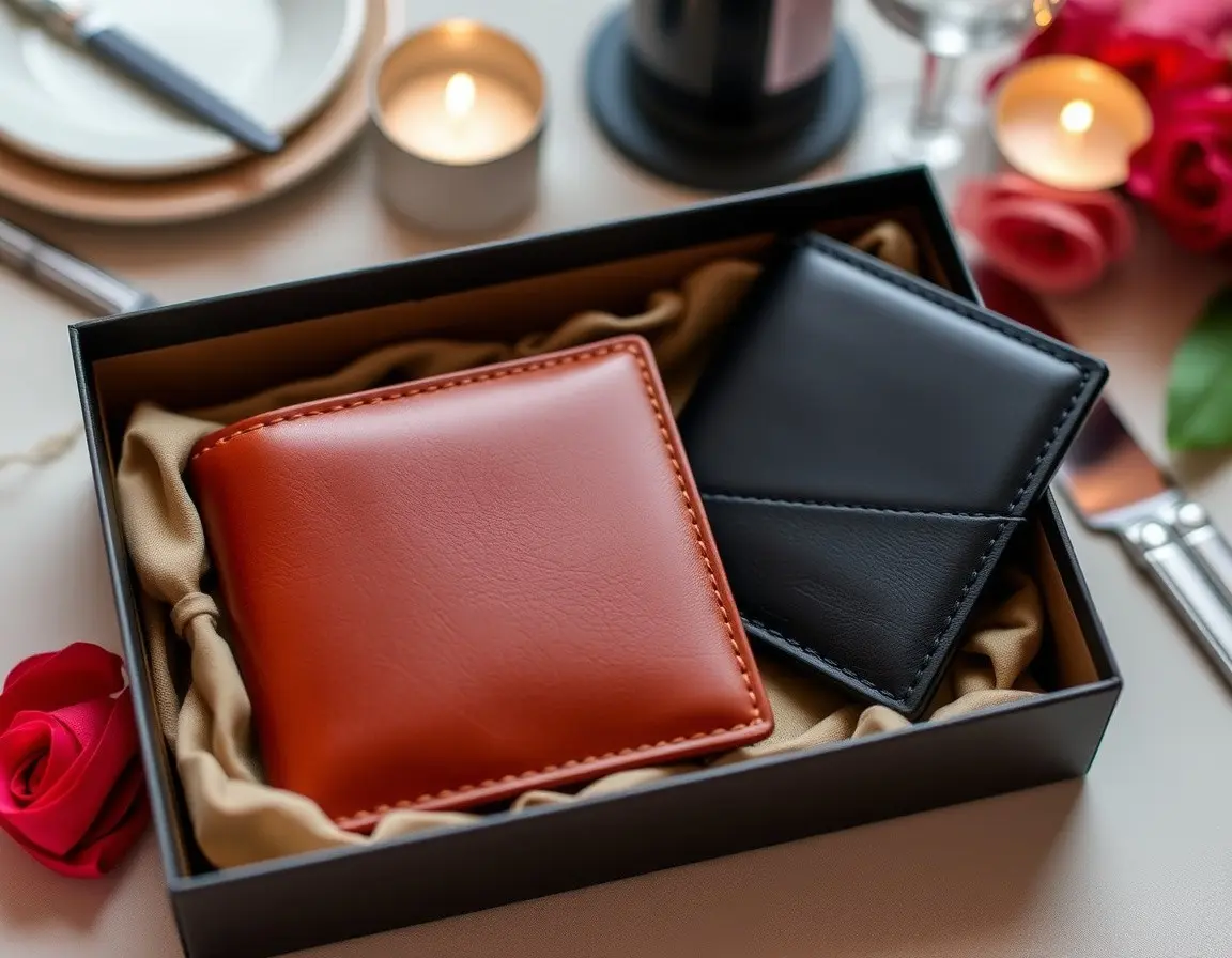 Echtes Leder-Partner-Portemonnaie-Set