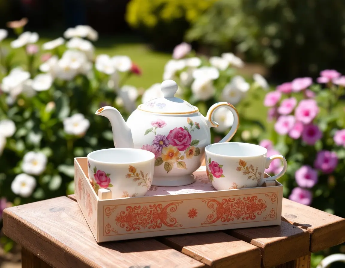 Keramik Teekannen- und Tassen-Set