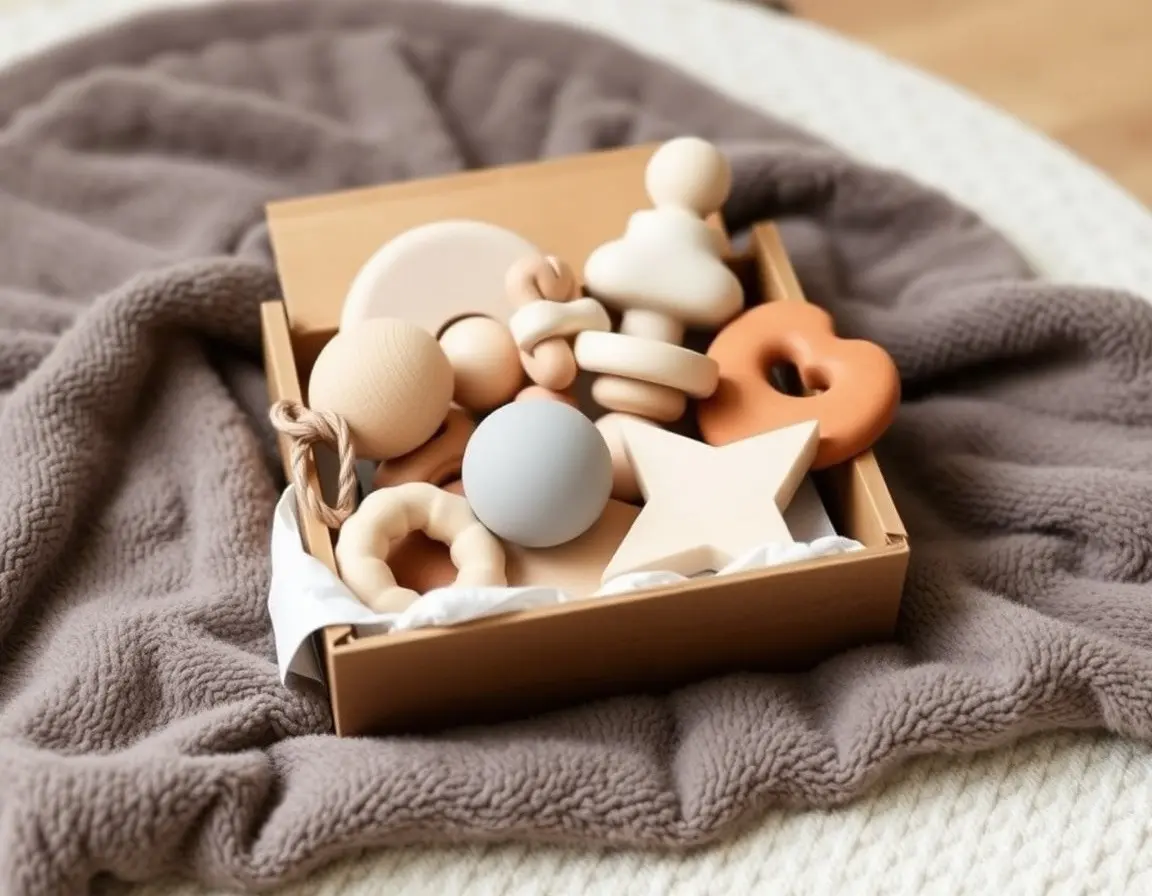 Natural Wood and Silicone Teething Toy Set