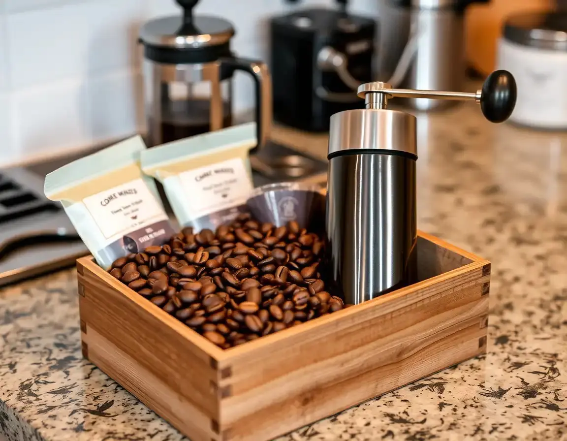 Gourmet Coffee Bean Selection with Manual Grinder