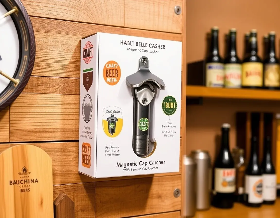 Wandmontierter Flaschenöffner mit Auffangbehälter