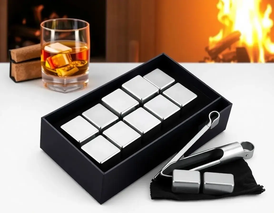 Edle Whiskey Steine aus Edelstahl in Geschenkbox