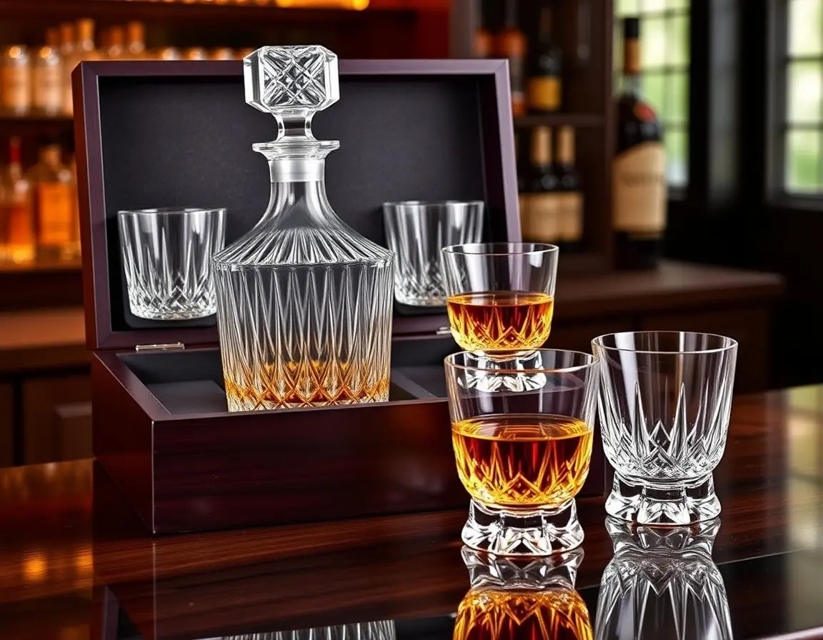 Set aus Kristall-Whiskey-Dekanter und Tumblern