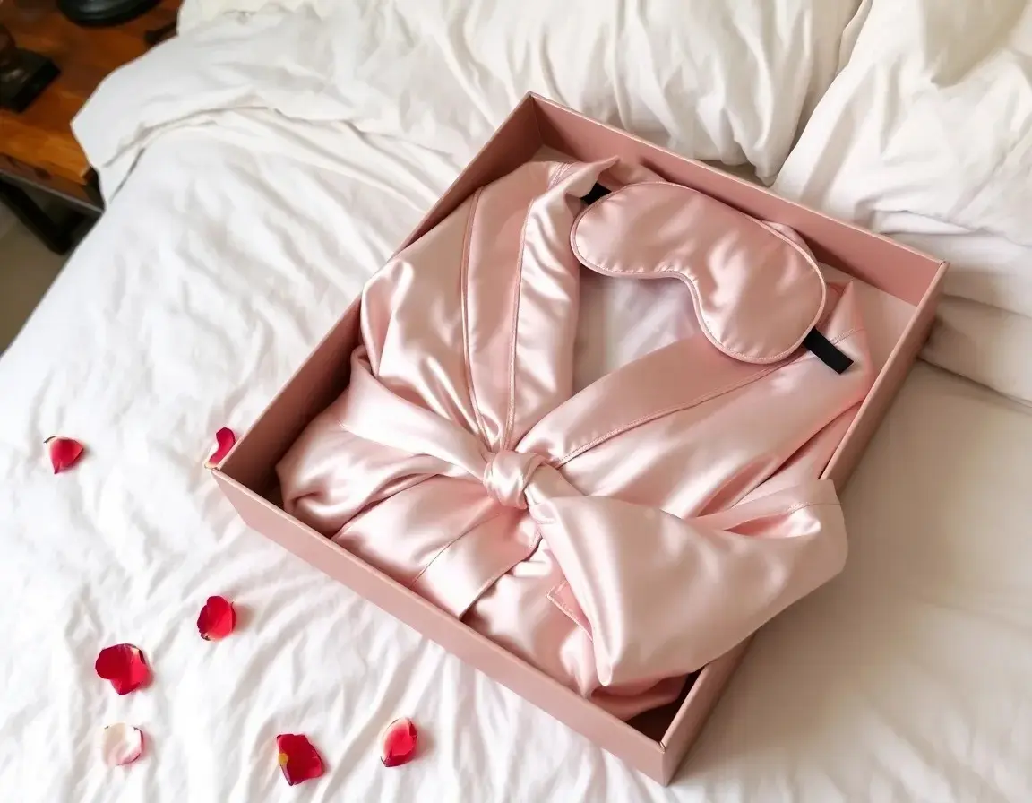 Seiden-Bademantel und Schlafmaske Set