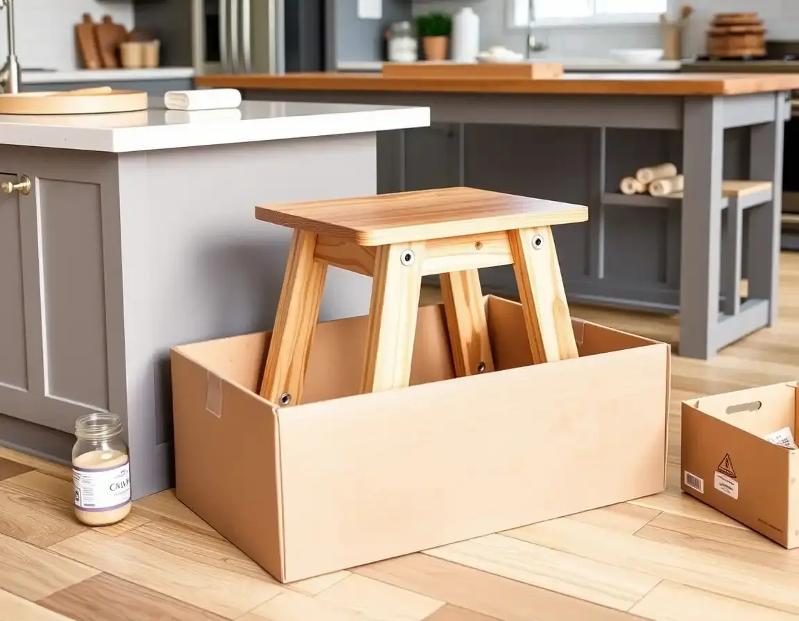 Sicherer Küchenhelfer-Hocker aus Holz