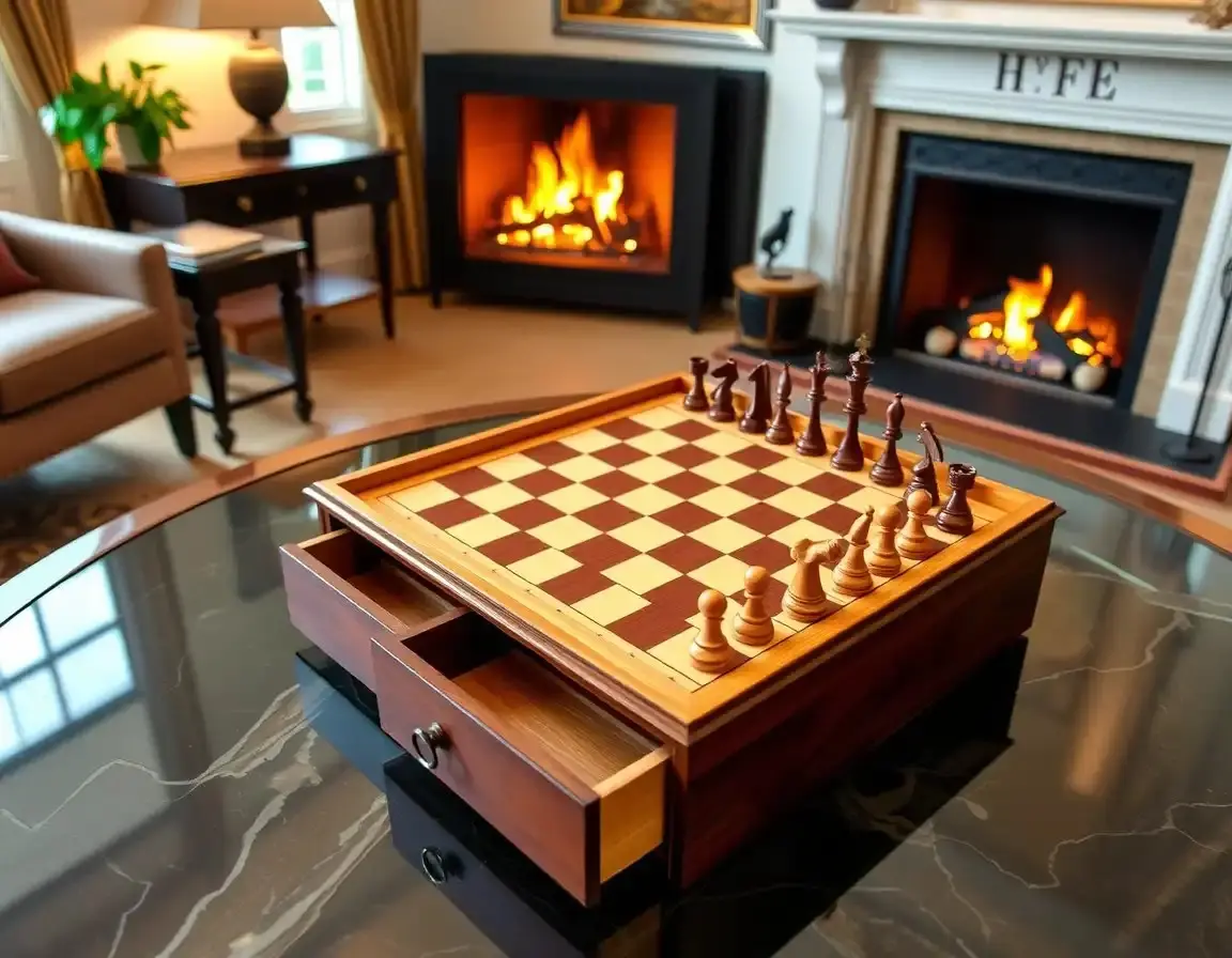 Edles Holz-Schachspiel mit Aufbewahrungsschublade