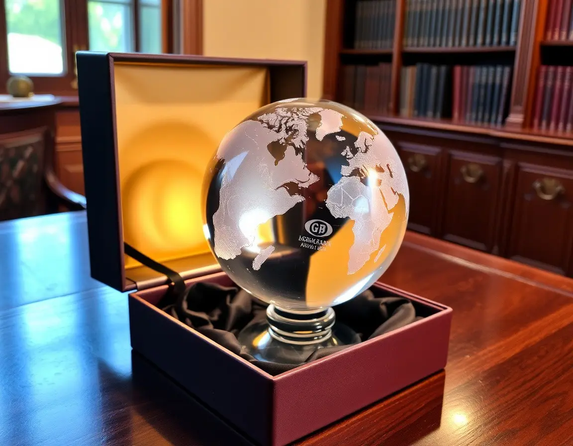 Gravierte Kristall-Erdkugel-Skulptur