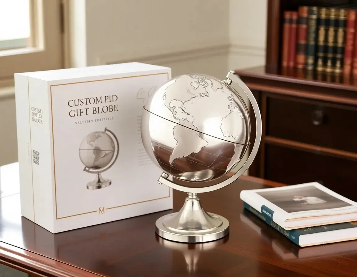 Silberfarbener Schreibtischglobus