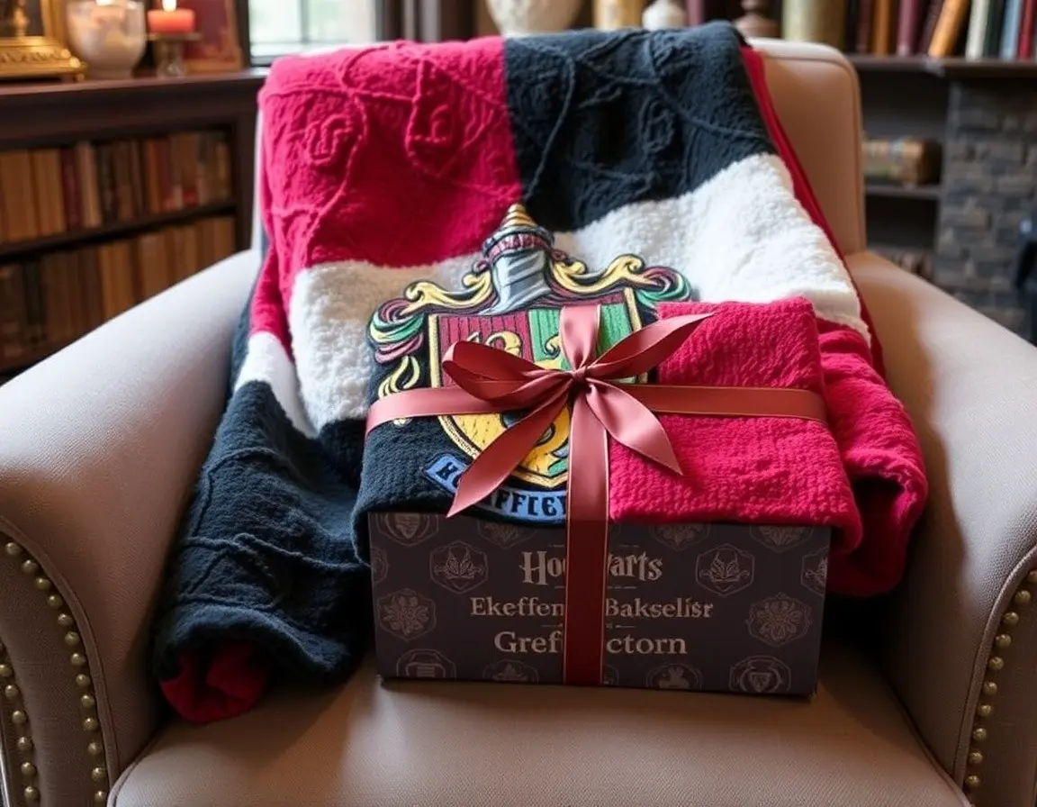 Plüschdecke mit Hogwarts Hauswappen