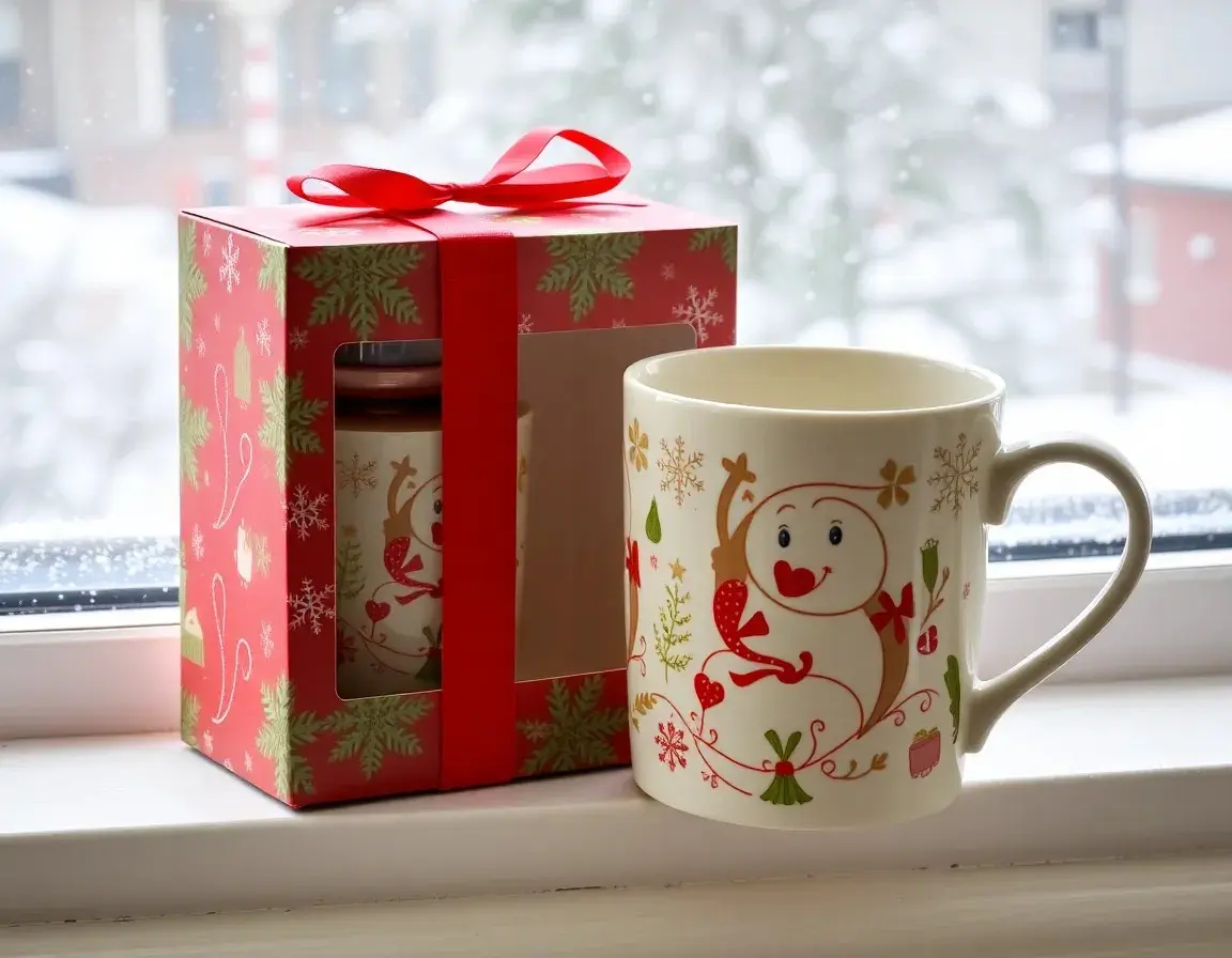 Festliche Keramiktasse und Teesieb-Set