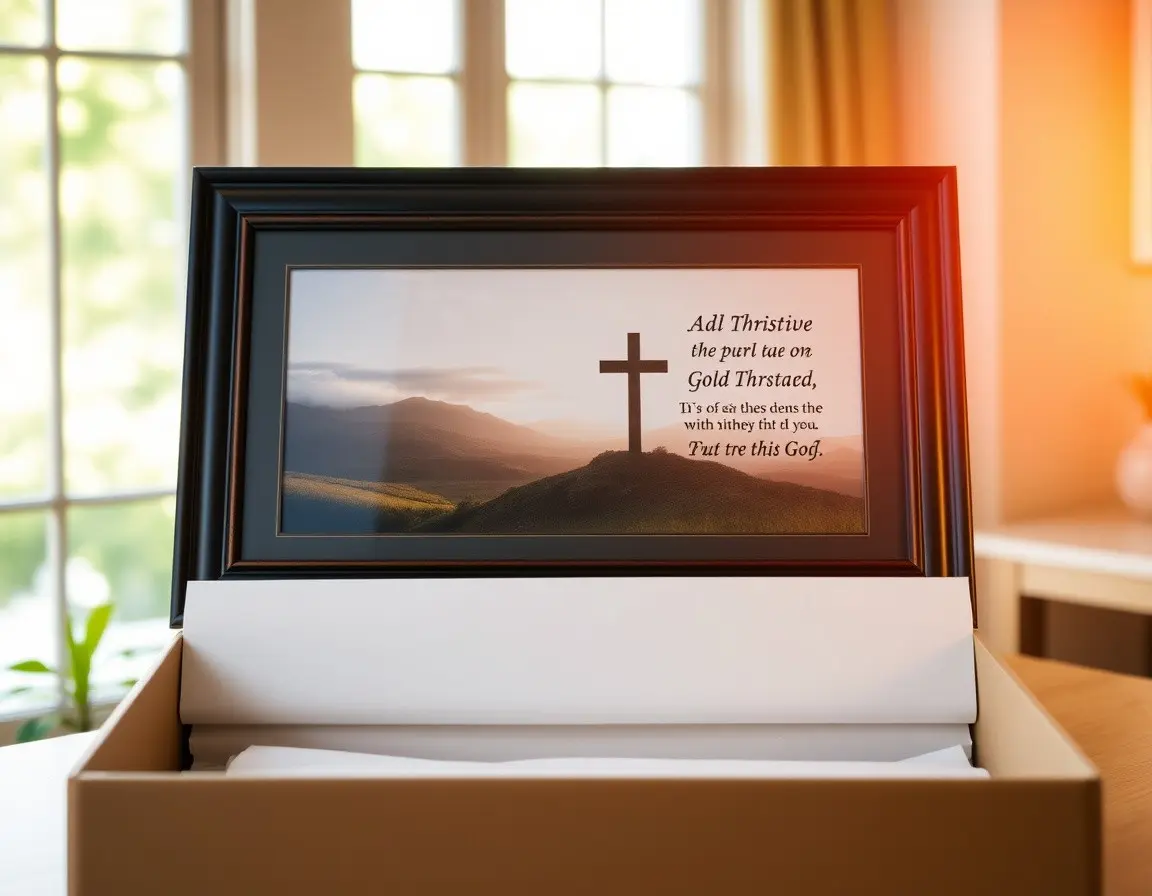 Gerahmter Kunstdruck mit christlichem Motiv