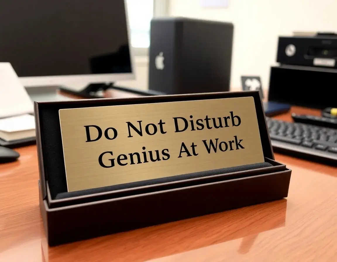 Lustiges Schreibtischschild 'Genius At Work'