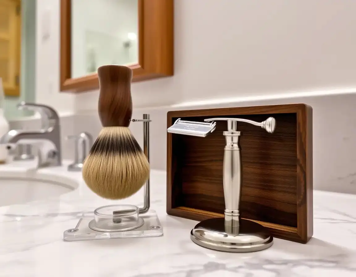 Luxuriöses Rasierpinsel- und Rasiermesser-Set