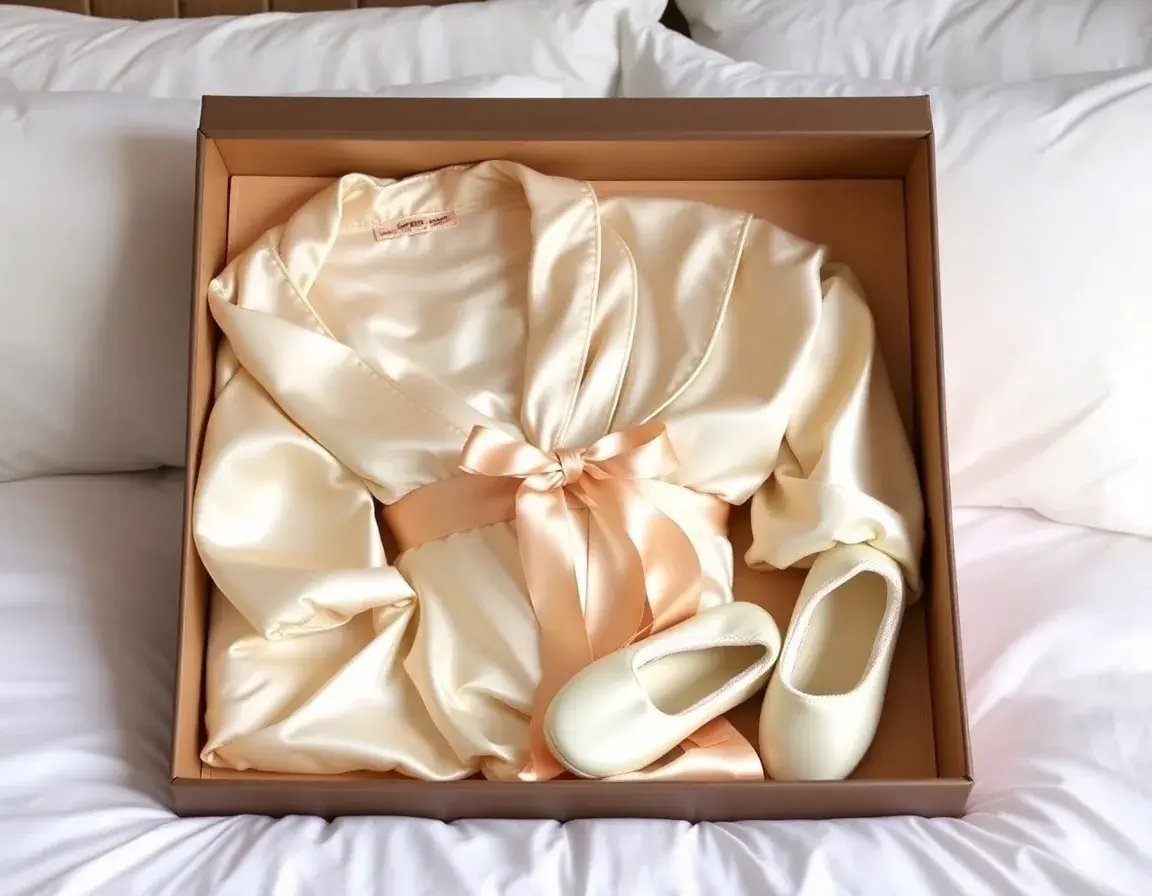 Satin Bademantel und Pantoffeln Set