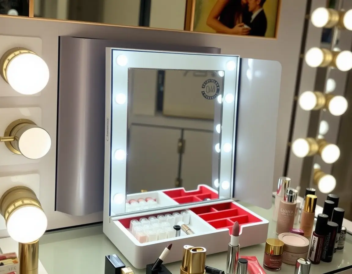 LED Schminkspiegel mit Aufbewahrung