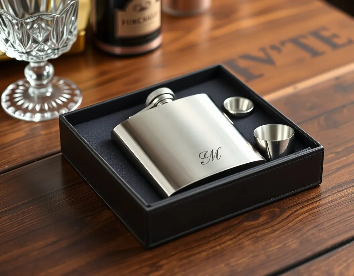 Gravierter Edelstahl-Flachmann