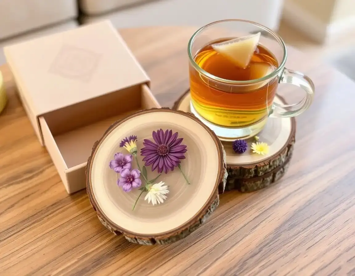 Untersetzer-Set aus Naturholz und Harz