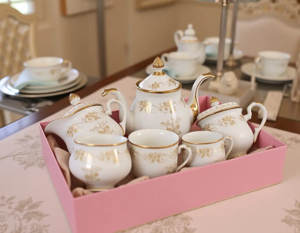Porzellan-Teeservice mit Goldakzenten