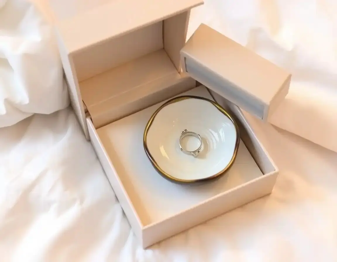 Artistic Ceramic Jewelry Dish with Gold Rim