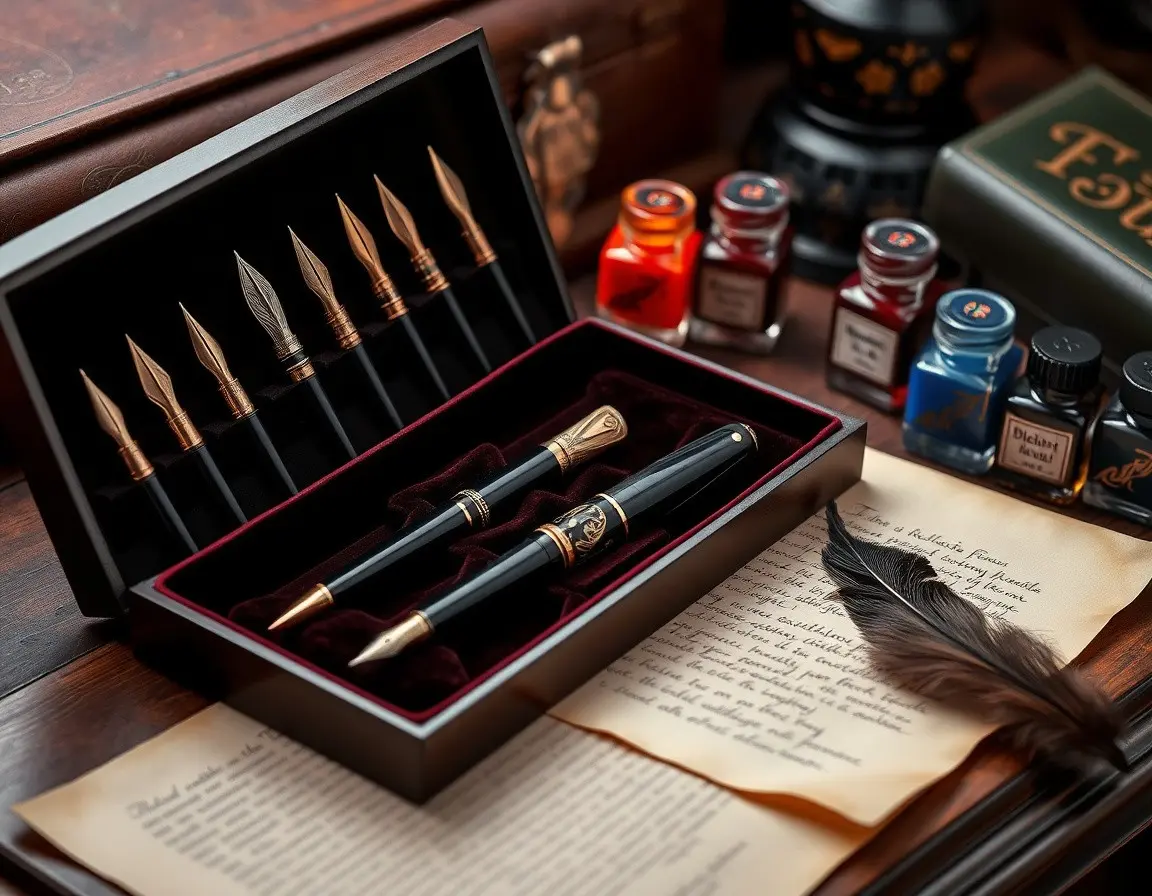 Luxuriöses Kalligrafie-Set mit Feder und Tinte