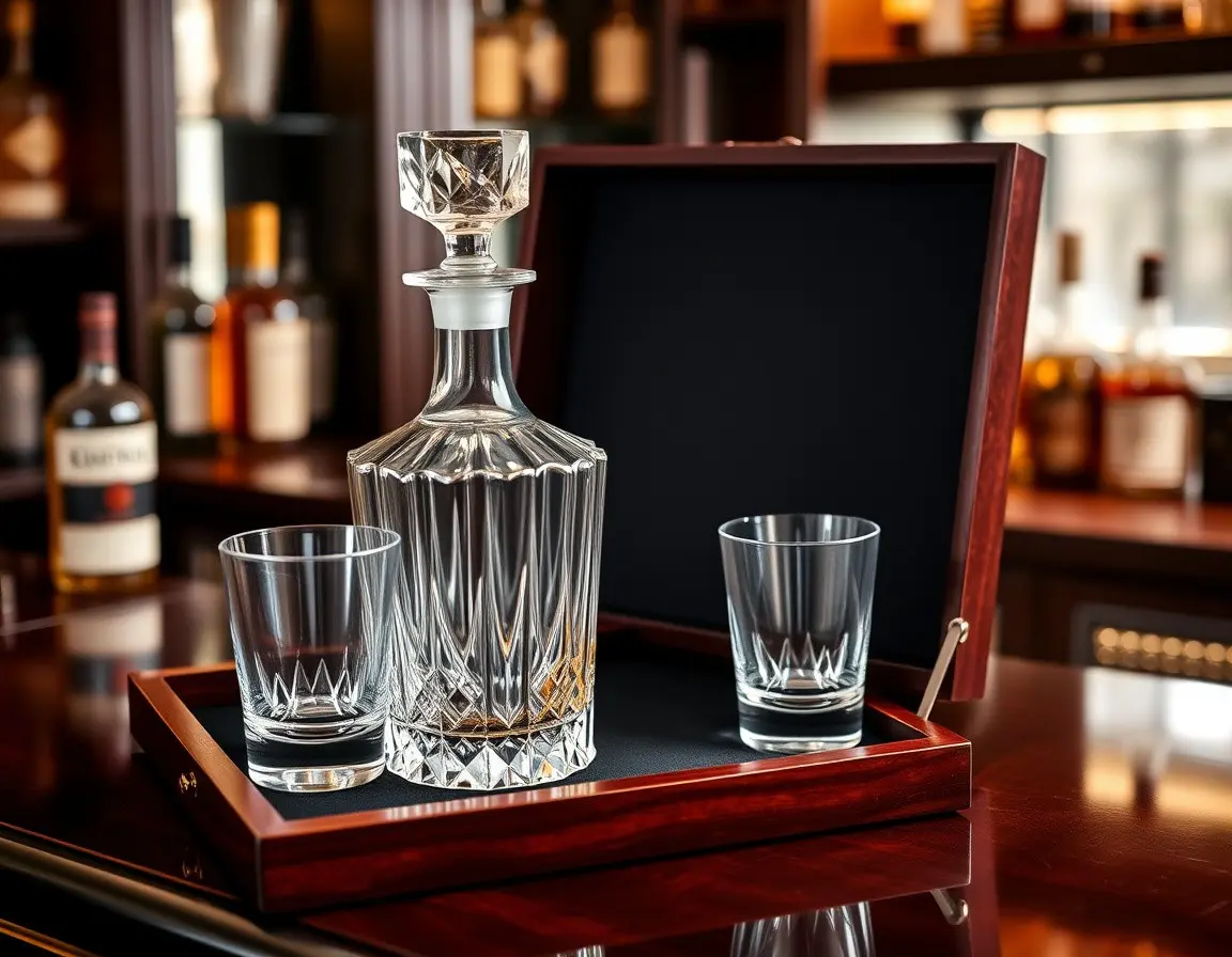 Crystal Whiskey Decanter and Tumbler Set