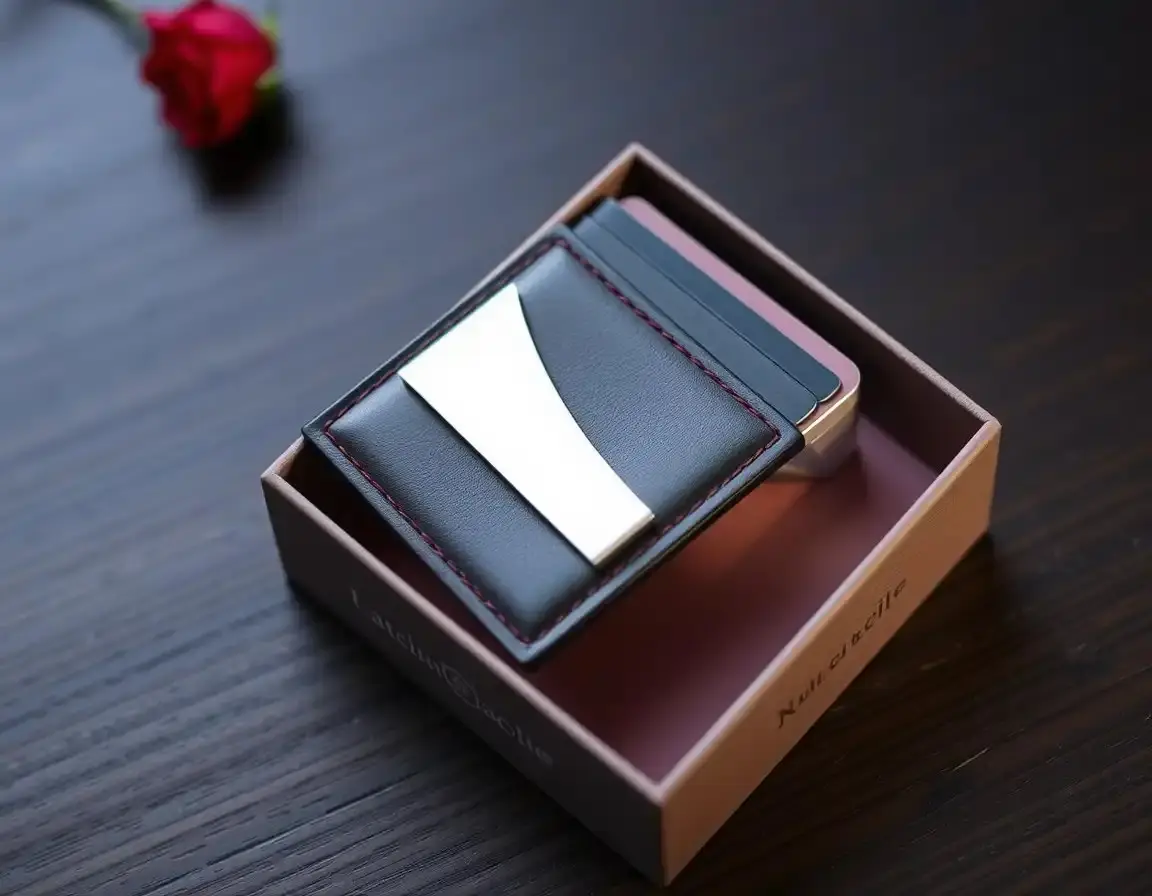 Minimalistischer Kartenhalter-Clip aus echtem Leder