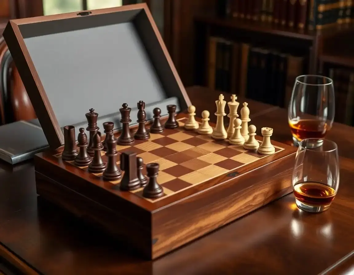 Handgefertigtes Schachspiel aus Holz