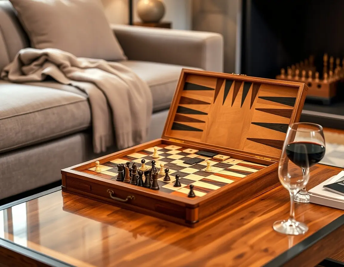 Deluxe Schach- und Backgammon-Set aus Holz