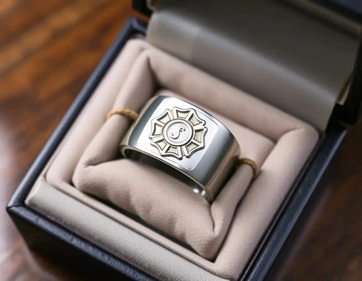 Edelstahlring mit Feuerwehrmann-Thema