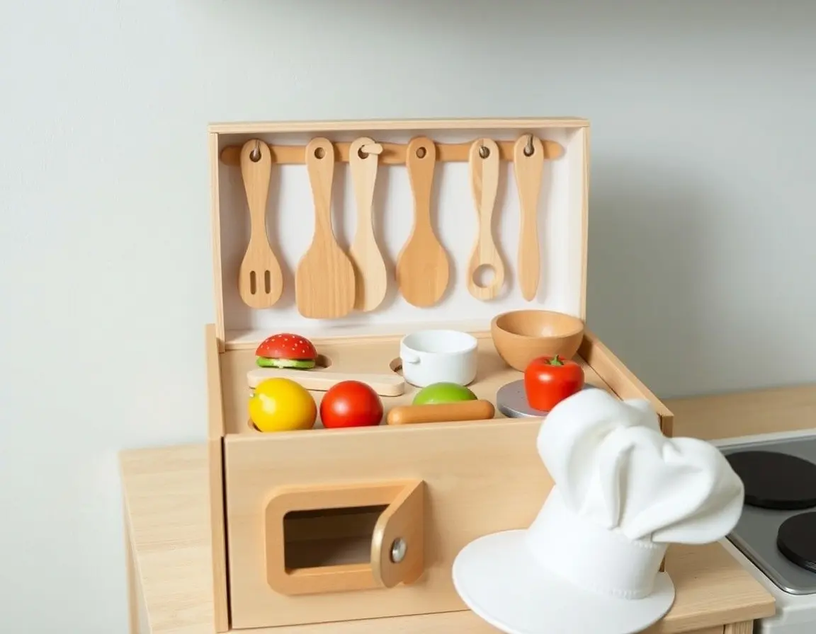 Holz-Set zum Spielen von Essen und Kochutensilien