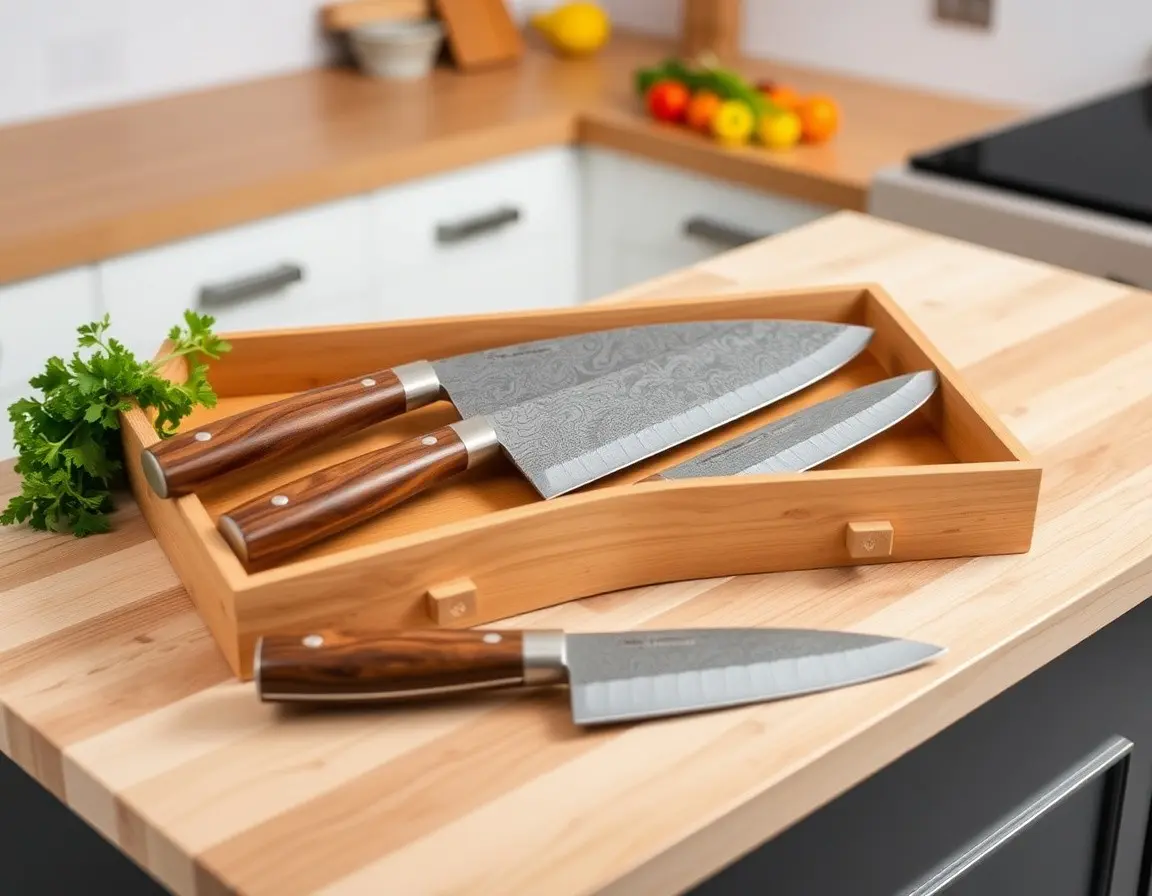 Damast-Stahl-Kochmesser-Set 3-teilig