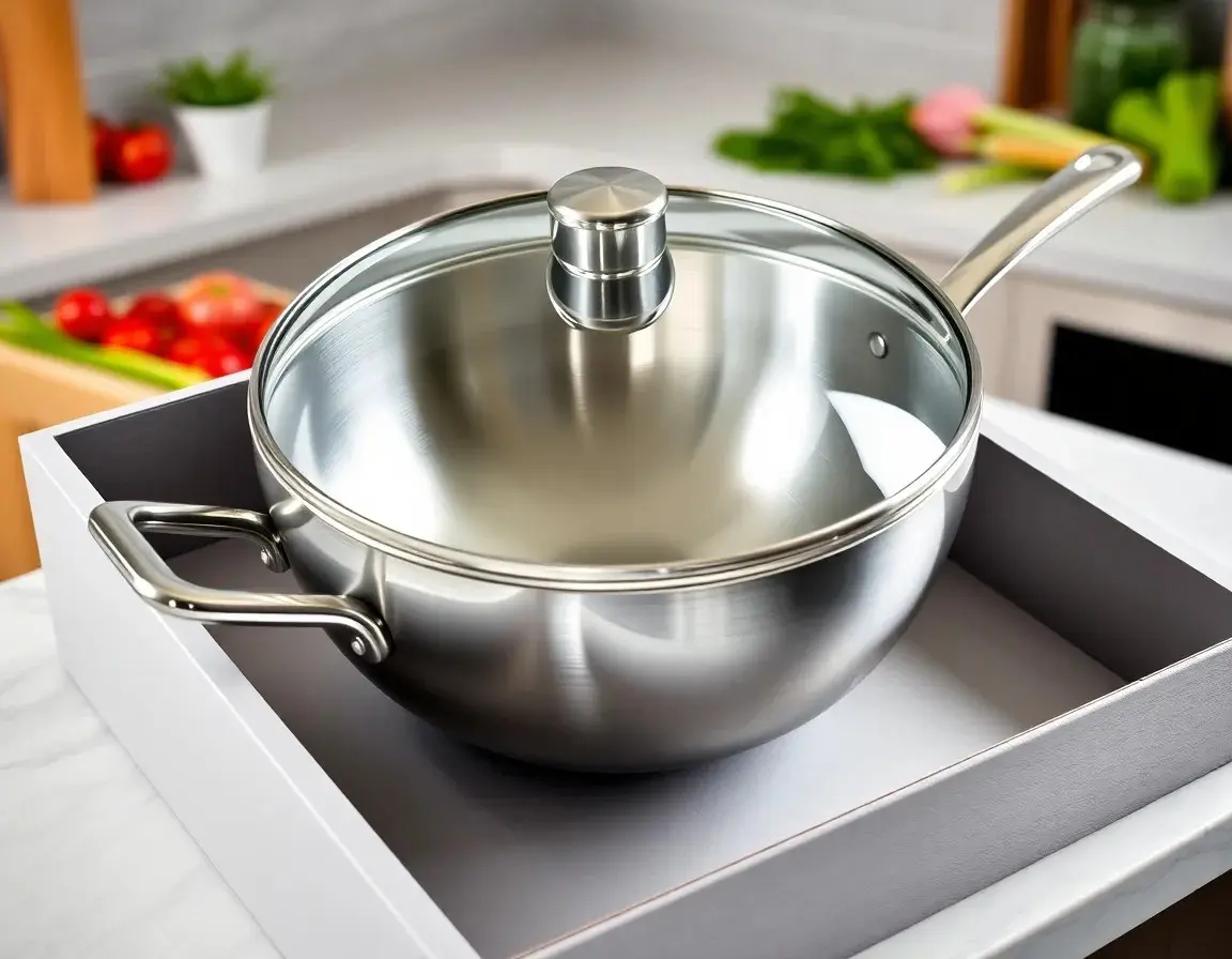 Edelstahl Wok-Pfanne mit Deckel