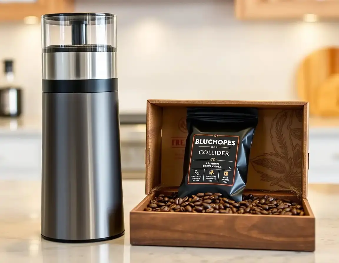 Elektrische Kaffeemühle und Gourmet Bohnen